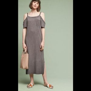 Anthropologie Gray Open Shoulder Midi Dress
